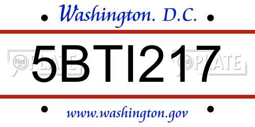 5BTI217 District Of Columbia License Plate