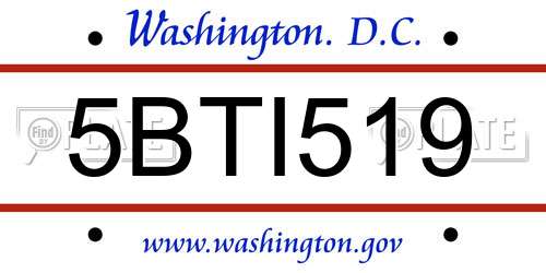 5BTI519 District Of Columbia License Plate