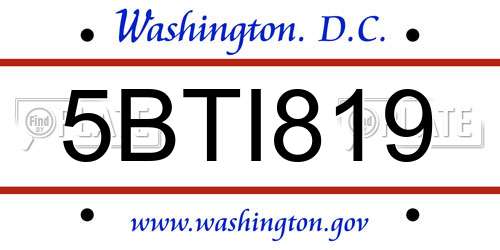5BTI819 District Of Columbia License Plate