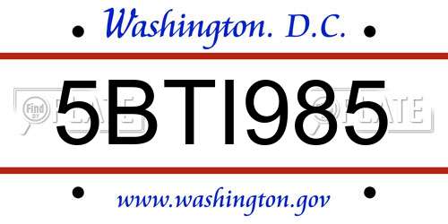 5BTI985 District Of Columbia License Plate