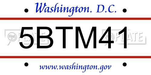 5BTM41 District Of Columbia License Plate