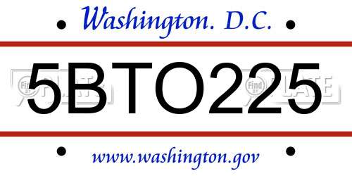 5BTO225 District Of Columbia License Plate