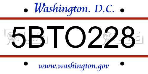 5BTO228 District Of Columbia License Plate