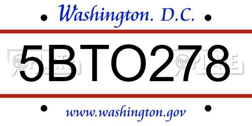 5BTO278 District Of Columbia License Plate