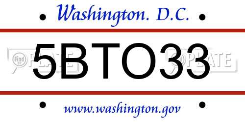 5BTO33 District Of Columbia License Plate