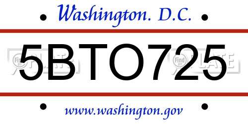 5BTO725 District Of Columbia License Plate
