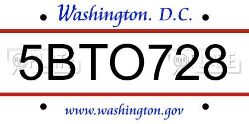5BTO728 District Of Columbia License Plate