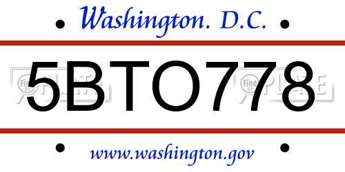 5BTO778 District Of Columbia License Plate