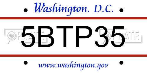 5BTP35 District Of Columbia License Plate
