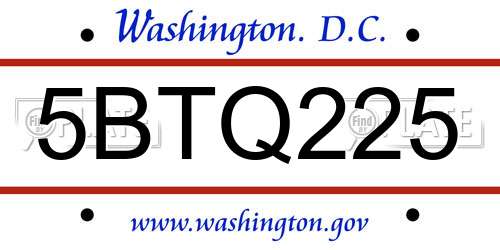 5BTQ225 District Of Columbia License Plate
