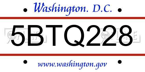 5BTQ228 District Of Columbia License Plate