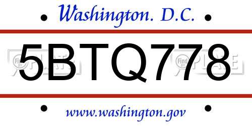 5BTQ778 District Of Columbia License Plate