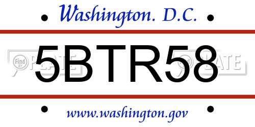 5BTR58 District Of Columbia License Plate
