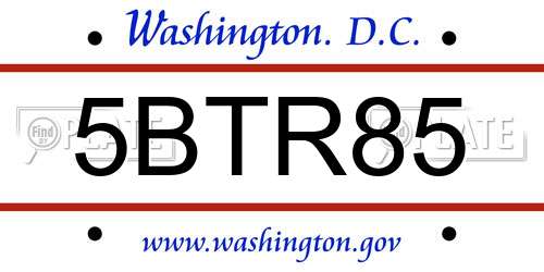 5BTR85 District Of Columbia License Plate