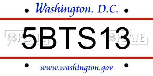 5BTS13 District Of Columbia License Plate