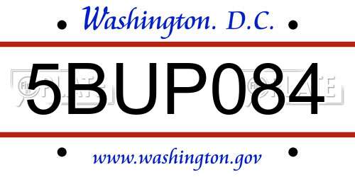 5BUP084 District Of Columbia License Plate