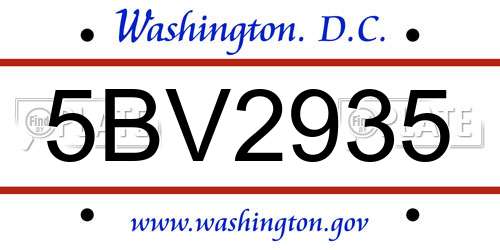 5BV2935 District Of Columbia License Plate