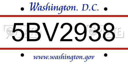 5BV2938 District Of Columbia License Plate