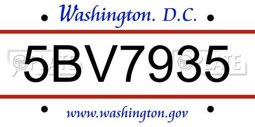 5BV7935 District Of Columbia License Plate