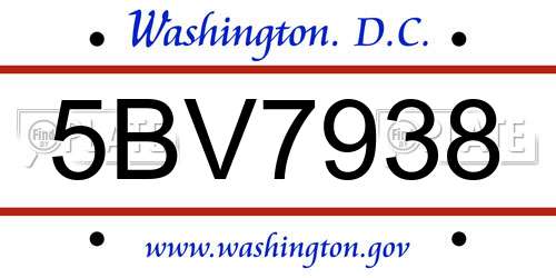 5BV7938 District Of Columbia License Plate