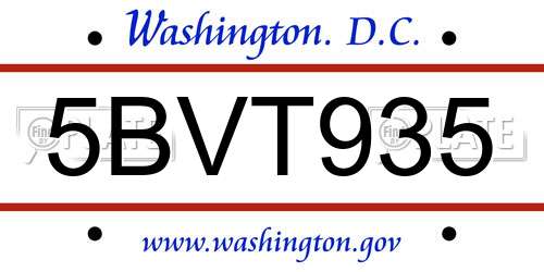 5BVT935 District Of Columbia License Plate