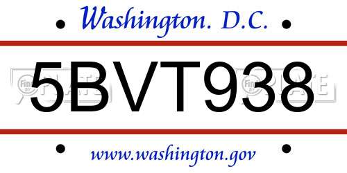 5BVT938 District Of Columbia License Plate