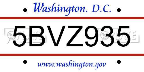 5BVZ935 District Of Columbia License Plate
