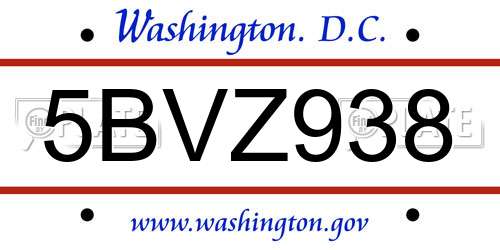 5BVZ938 District Of Columbia License Plate