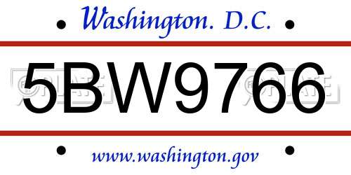5BW9766 District Of Columbia License Plate