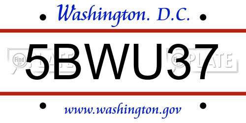 5BWU37 District Of Columbia License Plate
