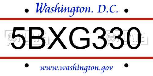 5BXG330 District Of Columbia License Plate