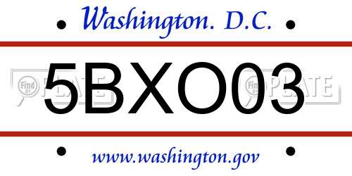 5BXO03 District Of Columbia License Plate