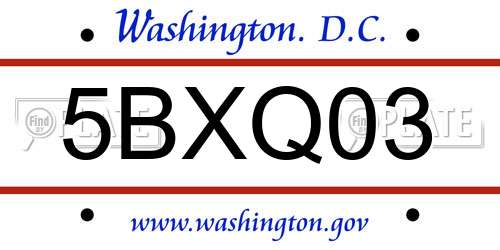 5BXQ03 District Of Columbia License Plate
