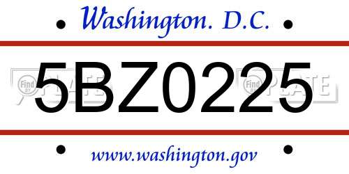 5BZ0225 District Of Columbia License Plate