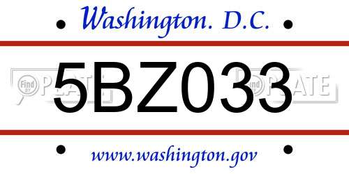 5BZ033 District Of Columbia License Plate