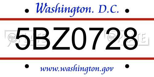 5BZ0728 District Of Columbia License Plate