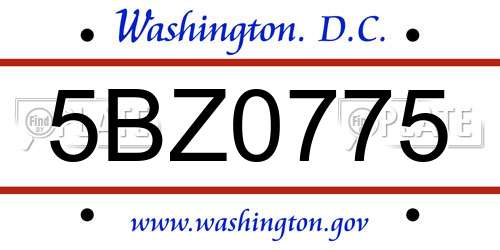 5BZ0775 District Of Columbia License Plate