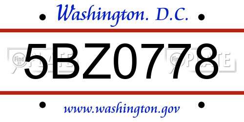 5BZ0778 District Of Columbia License Plate