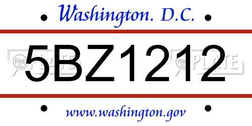 5BZ1212 District Of Columbia License Plate