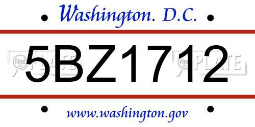 5BZ1712 District Of Columbia License Plate