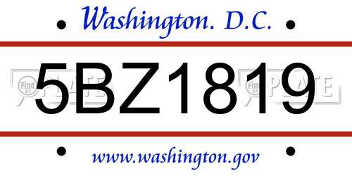 5BZ1819 District Of Columbia License Plate
