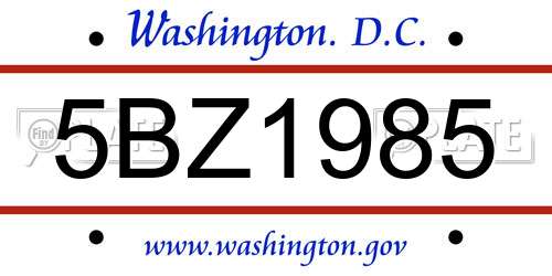 5BZ1985 District Of Columbia License Plate