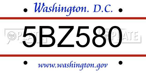 5BZ580 District Of Columbia License Plate