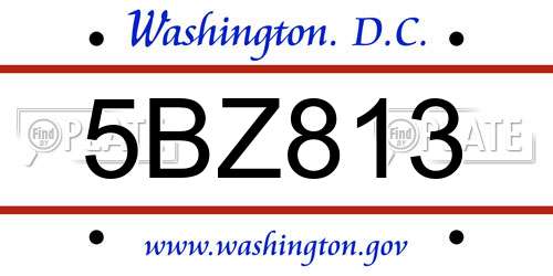 5BZ813 District Of Columbia License Plate