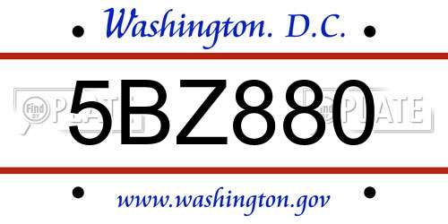 5BZ880 District Of Columbia License Plate
