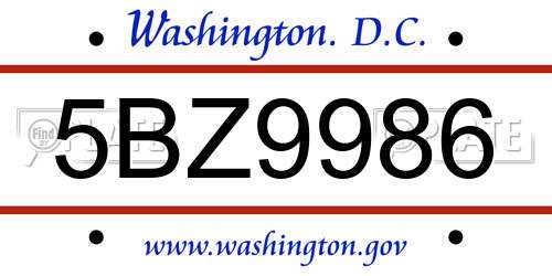 5BZ9986 District Of Columbia License Plate
