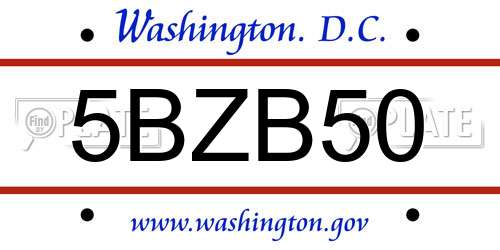 5BZB50 District Of Columbia License Plate