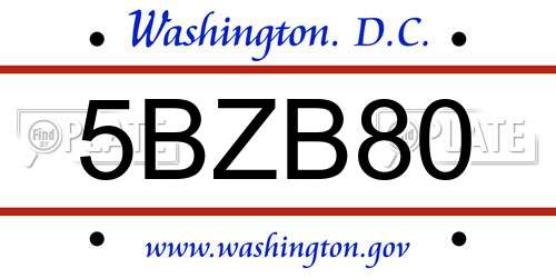 5BZB80 District Of Columbia License Plate