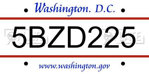 5BZD225 District Of Columbia License Plate