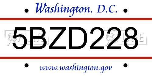5BZD228 District Of Columbia License Plate